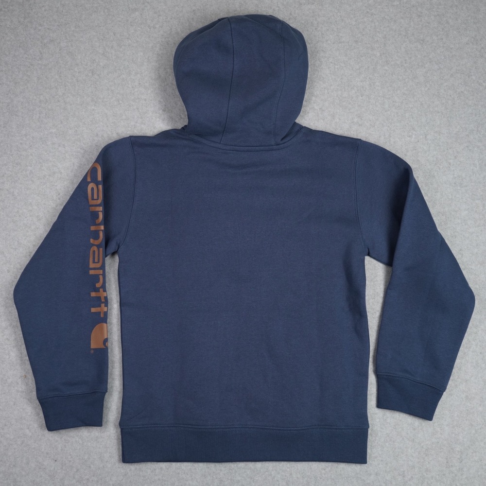 Carhartt Hoodie Boys M 10/12 Dark Denim Graphic Sweatshirt CA6772T Logo Sleeve - Picture 5 of 5
